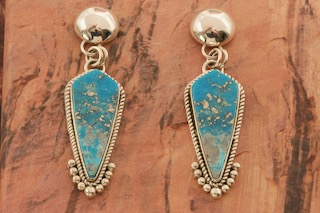 Artie Yellowhorse Genuine Persian Turquoise Sterling Silver Post Earrings